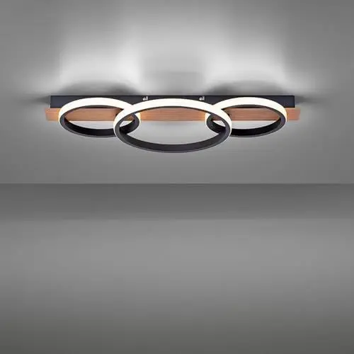 Produktbild: Gorssen LED Deckenleuchte Schwarz,36W Modern LED Deckenlampe Dimmbar mit Fernbedienung Wohnzimmerlampe Deckenlampe mit 3 Aluminium Ringe Küchenlampe Design Schlafzimmerlampe