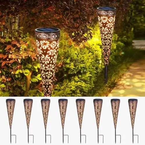 Produktbild: Görvitor 8 Stück LED Solarleuchten für Außen Metall, IP65 Wasserdicht Solarlampen für Außen Garten, Orientalische Gartenleuchten Solar Gartenlampen für Draußen Balkon Blumenkasten Weg Hof Rasen deko