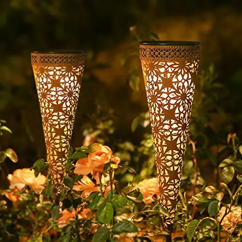 Produktbild: Görvitor Metall Solarleuchten Garten, 2 Stück Solarlampen für Außen Garten Deko, LED Gartenleuchten Solar Warmweiß IP65 Wasserdicht für Balkon Blumenkästen Rasen Weg Weihnachten