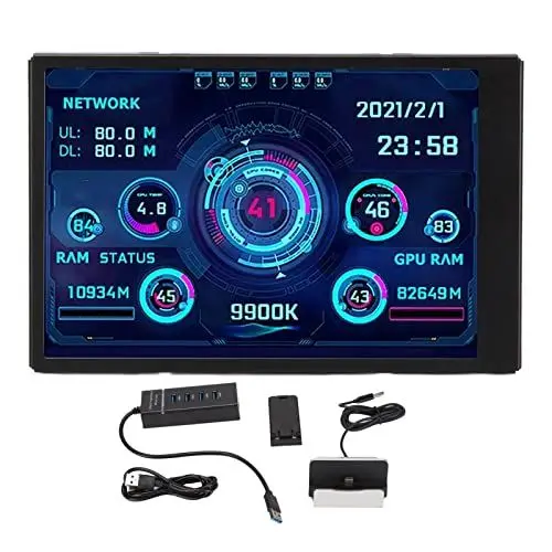 Produktbild: Goshyda CPU-Hardware-Temperaturmonitor, 3,5-Zoll-IPS-USB-Bildschirm, CPU-GPU-RAM, HDD-Datenanzeige, 360 ° Drehbarer Typ-C-Unterbildschirm, für Computergehäuse