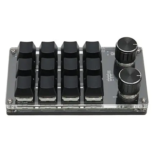 Produktbild: Goshyda Einhändige Makromechanische Tastatur, 12 Tasten, 2 Knöpfe, Programmierbare Tasten, Blauer Schalter, Kabelgebundene Verbindung, Plug-and-Play, Tastatur für Bürospiele