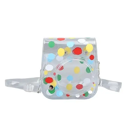 Produktbild: Goshyda Kameratasche für 12, Buntes Polka-Dot-Muster, Transparente Hülle für Fujifilm 12, Kristallklare PVC-Schutzhülle mit Verstellbarem Schultergurt