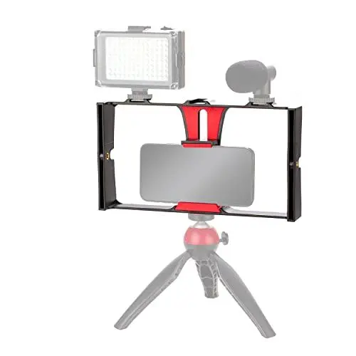 Produktbild: Goshyda Smartphone-Video-Rig, Telefon-Videostabilisator, Kameragehäuse-Halterung für Filmemachen und Vlogging, mit Kaltschuhhalterung für Smartphone, für Streaming-Ausrüstung(Rot)