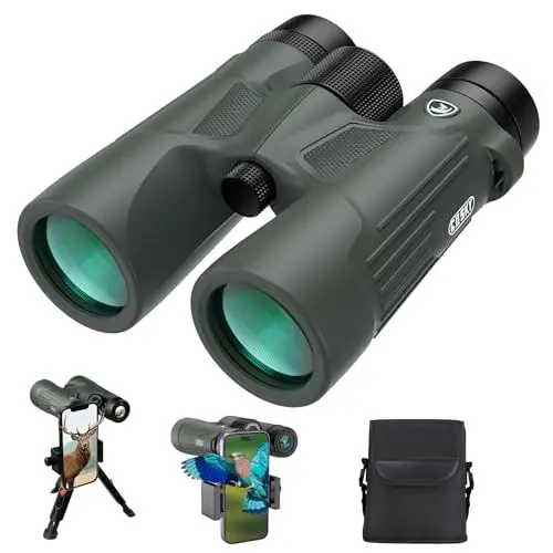 Produktbild: Gosky 10x42 HD-Fernglas für Erwachsene mit Telefonadapter, Hochleistungs-Fernglas mit BAK4-Prisma und FMC-Objektiv, wasserdichtes Fernglas für Vogelbeobachtung, Jagd, Reisen, Outdoor-Sport
