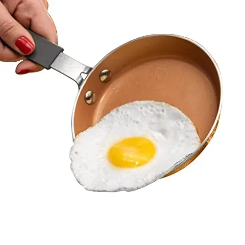 Produktbild: GOTHAM STEEL Hammered Copper Collection – Mini 14 cm Eierpfanne, hochwertiges antihaftbeschichtetes Aluminium-Kochgeschirr mit Gummigriff, spülmaschinenfest und ofenfest bis 260 °C