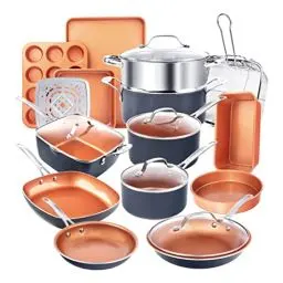 Produktbild: Gotham Steel 20-teiliges Töpfe- und Pfannen-Set Komplettes Küchenkochgeschirr-Set +Backgeschirr-Set | Antihaft-Keramik-Kupferbeschichtung - Bratpfannen, Pfannen