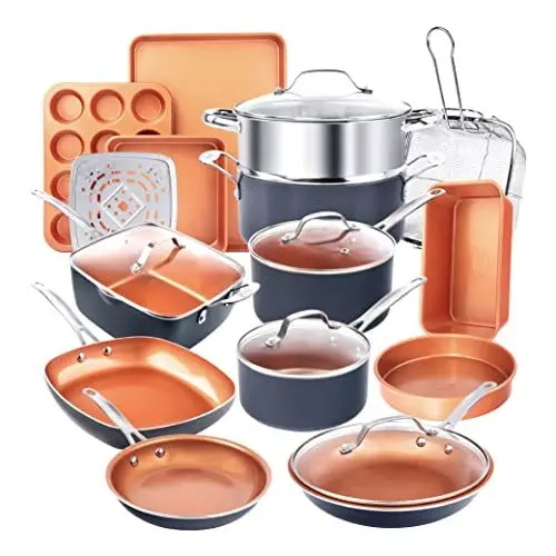 Produktbild: Gotham Steel 20-teiliges Töpfe- und Pfannen-Set Komplettes Küchenkochgeschirr-Set +Backgeschirr-Set | Antihaft-Keramik-Kupferbeschichtung - Bratpfannen, Pfannen