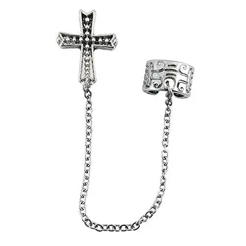 Produktbild: W WIDMANN MILANO Party Fashion 2943C - Ohrring Kreuz, 1 Ohrstecker mit Clip und Kette, Gotisches Kreuz, Gothic, Rocker, Biker, Rock Star, Halloween, Karneval, Mottoparty