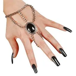 Produktbild: W WIDMANN MILANO Party Fashion 7135H - Finger-Armband Gothic, mit ovalem Schmuckstein, Armkette, Metalliclook, Accessoire, Kostüm, Halloween, Hexe