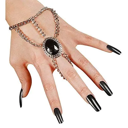 Produktbild: W WIDMANN MILANO Party Fashion 7135H - Finger-Armband Gothic, mit ovalem Schmuckstein, Armkette, Metalliclook, Accessoire, Kostüm, Halloween, Hexe