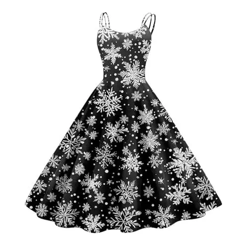 Produktbild: Gothic Kleidung Damen Schneeflocke Kurzarm Weihnachtskleider Weihnachtskleid Damen Abendkleid Damen Lang Rentier Winterkleid Mädchen Partykleider Schneemann 2024 Weihnachtskleider Damen（1-Dark Gray，L）