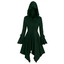 Produktbild: Gothic Kleidung Damen Schnürkleid mit Kapuze Karneval Kostüm Damen FaschingskostüM Damen Vintage Mittelalter Gebunden Taille Kleid Renaissance Party Festlich Cosplay Dress Halloween Kostüm Damen