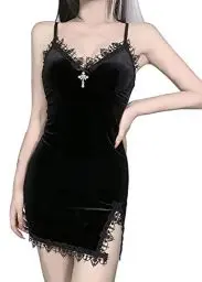 Produktbild: Gothic Minikleid mit Umschlagkragen für Damen, A-Linie, Punk-Druck, kurze Ärmel, Schaukel, Everak, Cocktailkleid, Lolita, Con Outfit, Schwarz (7), 50