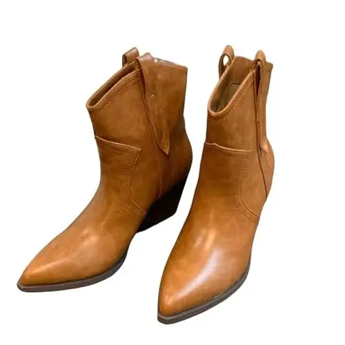 Produktbild: Gothic Stiefel Damen Stiefel Damen Beige Stiefel Modische genähte kurze Stiefel warm Weitschaftstiefel Trachtenschuhe Winter Schuhe (Brown, 39)