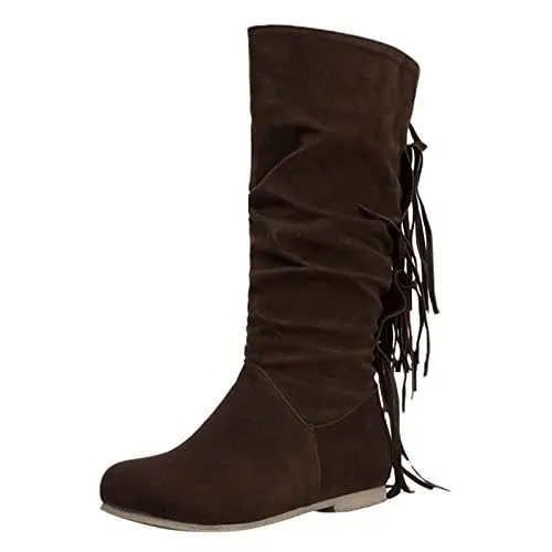 Produktbild: Gothic Stiefel Damen Stiefel Damen Beige Stiefel und Winter für Damen, europäische und amerikanische -Mode, Quaste, runder, warme, hohe Stiefel Stiefel Kniehoch Damen Winter Boots Schuhe (Brown, 37)