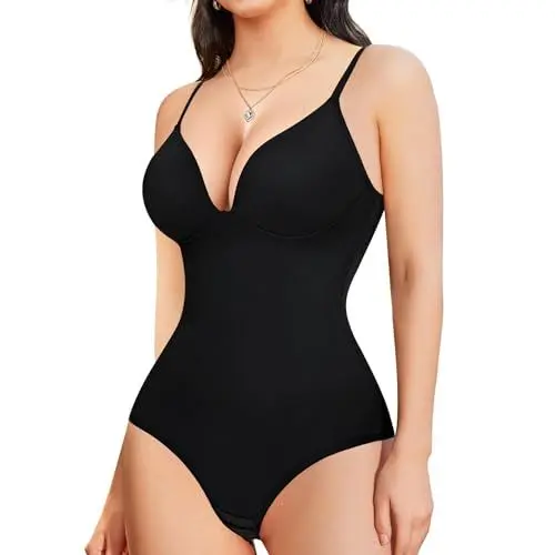 Produktbild: Gotoly Shapewear Damen Body Bauchweg Stark Formend Body Shaper Mit Eingebautem BH Shaping Body Thong Sculpting Korsett Bauchweg Formende Bodys Miederbody Bodyformer Fajas Colombianas (Schwarz, L)