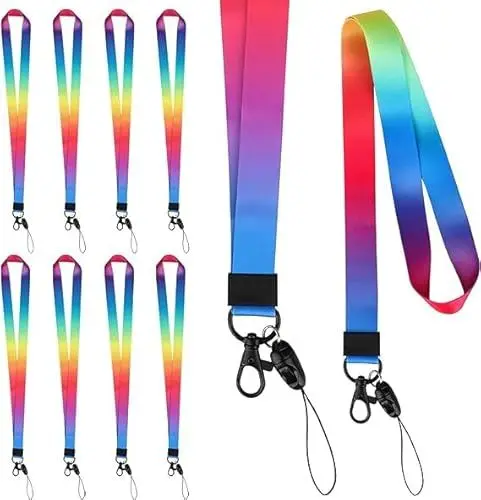 Produktbild: GOTRUST Schlüsselband Regenbogen Farbe, 10Stück Bunt Umhängeband Lanyards, Nylon Schlüsselbänder mit Karabinerhaken, Büro Abzeichen landyard für Kinder Erwachsene, Kartenhuellen Ausweise, Schlüssel