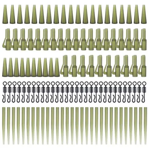 Produktbild: Goture 120 Stück Sicherheits clip karpfen zubehör mit Swivel Sleeves, Anti Tangle & Schnellwechselwirbel Angel Zubehör karpfen set für sicheres und effektives Karpfenangeln in Praktischen Tackle Box