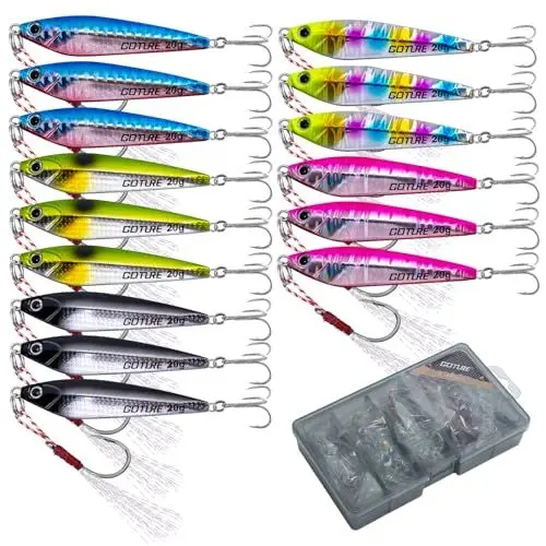 Produktbild: Goture 15 Stück Kunstköder Set, Angelköder Pilker Wobbler Fischlöffel Fischköder Forell für Salzwasser Süßwasserforellen Lachs, Forelle, Köder mit Drillingshaken 20g