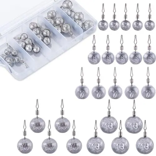 Produktbild: Goture 25 Stück Angeln Birnenblei Set, 3.5g-14g Angeln Grundblei Blei Angel Set, bleistiftförmigen Angelbleistiften, Drehgelenk, Angelausrüstungsset für Barschforellenwels, Snagless Rig für Angler