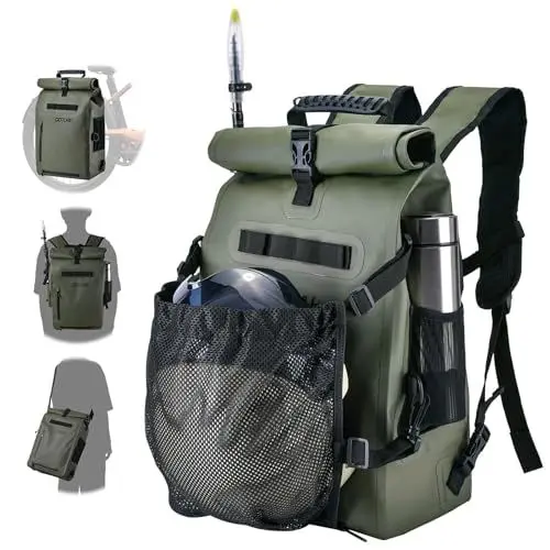 Produktbild: Goture Fahrradtasche für Gepäckträger (25L Volumen), 3in1 wasserdichte Gepäckträgertasche, Motorradtasche, Rucksack, Laptoptasche, Reisetasche, Professionelles Fahrradzubehör, Militärgrün