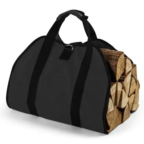 Produktbild: Goture Kaminholztasche 99 * 48 cm Brennholztasche mit Griffen Robustes 12A-Canvas Kaminholzträger for Firewood Stove Indoor Outdoor Camping Trip (Black)