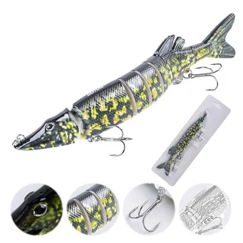 Produktbild: Goture Kunstköder Hecht, Gleitköder Gelenkartigen Hecht Köder, Topwater Angelköder für Segment Schwimmköder, lebensechtes Angelköder-Set Fisch Köder für Zander Barsch Forellen Wobbler Swimbait