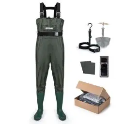 Produktbild: Goture Wathose Herren wasserdichte, 70D Nylon/500 PVC, wasserdichte Wathose zum Angeln, Jagd, Wathose mit Stiefelfuß, wasserdichte Handytasche für Männer und Frauen, Grün