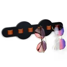 Produktbild: GOURDBRO Bambus Brillenhalter Wand, Hängendes Brillenablage aus Leder, Brillenaufbewahrung Mehrere Brillen, Brillenständer Kann Mehrere Brillen Sonnenbrillen Aufbewahrung, Moderne Heimdekoration
