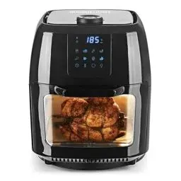 Produktbild: GOURMETmaxx Digitale Heißluftfritteuse XXL - 9L Ofen | Airfryer mit Timerfunktion, Touchdisplay, Drehspieß, Schaschlikspießen | fettarm, energiesparend frittieren | 8 Programme, 1800 W