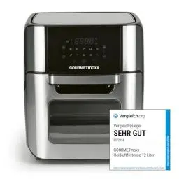 Produktbild: GOURMETmaxx Digitale Heißluftfritteuse 12 L, XXL-Edelstahl-Ofen | Airfryer + Timer, Touchdisplay, Drehspieß | fettarm, energiesparend frittieren | 10 Programme inkl. Pizza | 1800 W
