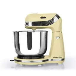 Produktbild: GOURMETmaxx Edelstahl Küchenmaschine Retro 'Vanille' | Multifunktions-Mixer zum Rühren, Mixen & Kneten im 50er Jahre Retro Style | 6 Geschwindigkeitsstufen, inkl. Schneebesen und Knethaken, 250 Watt