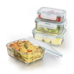 Produktbild: GOURMETmaxx Glas-Frischhaltedosen Klick-it 4er Set | Als Brotdose oder für Meal Prep | Spülmaschinen- Mikrowellen- und Gefrierschrankgeeignet | Aufbewahrungsbox mit Deckel