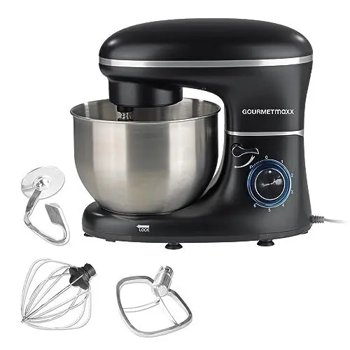Produktbild: GOURMETmaxx Küchenmaschine mit Knet- und Rührfunktion | Leistungsstarke Küchenmaschine mit großer 5 Liter Edelstahlschüssel und Direktantrieb | Inkl. Rühraufsatz, Knethaken & Schneebesen (1.500 Watt)