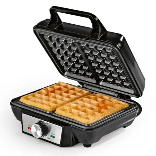 Produktbild: GOURMETmaxx Waffeleisen für 2 Waffeln | 1000 Watt | Für Belgische Waffeln + Antihaftbeschichtung | Mit Heizelementen oben & unten zur gleichmäßigen Wärmeverteilung | Stufenlos Einstellbar