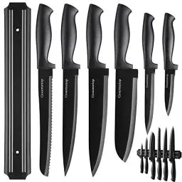 Produktbild: Gourmetop Kitchen Knife Set with No Drilling Magnetic Strip, Knives Set for Kitchen Black Cooking Knives, Sharp Chef Knife Set for Cutting
