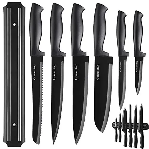 Produktbild: Gourmetop Kitchen Knife Set with No Drilling Magnetic Strip, Knives Set for Kitchen Black Cooking Knives, Sharp Chef Knife Set for Cutting