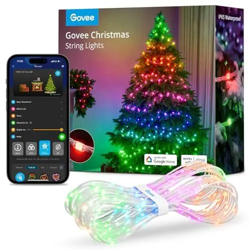 Produktbild: Govee Christmas lights, RGBIC Weihnachtsbeleuchtung Außen 20M, Lichterkette Innen Weihnachten Deko, LED Lichterkette Außen 200 LED-Lichtern, 125+ Szenen, IP65 Wasserdicht, Alexa-Kompatibilität