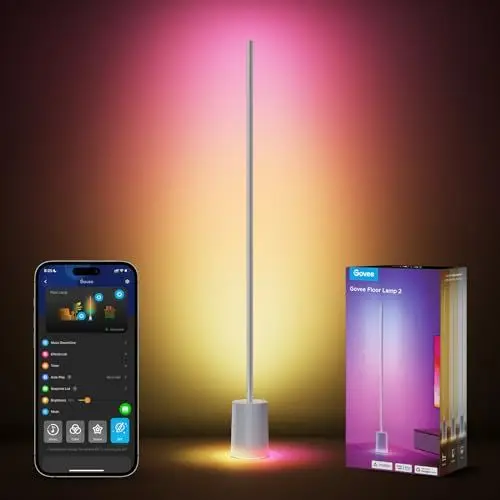Produktbild: Govee RGBIC Stehlampe, LED-Stehlampe mit über 64 Szenen, DIY-Modus, Musiksynchronisation, 1700 Lumen, Moderne Lampe für Schlafzimmer, Arbeit mit Alexa und Google Assistant, App-Steuerung, Grau, H607C