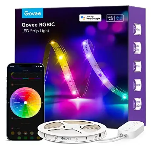 Produktbild: Govee LED Strip 5m, Smart RGBIC LED Streifen, Lichterkette LED Leiste Funktioniert mit Alexa & Google Assistant, DIY Segmentsteuerung, App-Steuerung, Musik Sync, für Party, Zuhause, Schlafzimmer