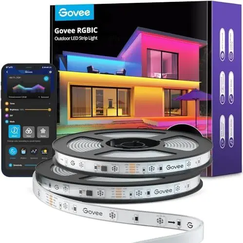 Produktbild: Govee Outdoor LED Strip 20m, IP65 Wasserdicht, Funktioniert mit Alexa, App-Steuerung, RGBIC LED Streifen mit Segmentsteuerung, Farbwechsel, Musik Sync, für Dach Balkon Garten Outdoor Deko