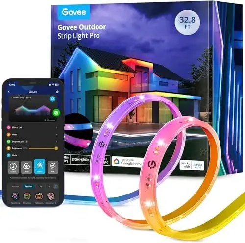 Produktbild: Govee Outdoor LED Strip Pro 10m, RGBICWW mit Warmweiß und Kaltweiß, IP65 Wasserdicht, Farbsteuerung DIY, Außen LED Streifen für Dach Balkon Garten Schwimmbad