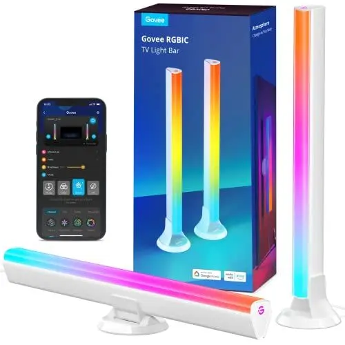 Produktbild: Govee RGBIC LED Lightbar, WiFi TV Hintergrundbeleuchtung für 45-70 Zoll mit Doppelte Lichtperlen, 3 Platzierungsoptionen, funktioniert mit Alexa und Google Assistant, dimmbare Weiß fürTV & PC
