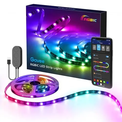 Produktbild: Govee RGBIC LED Strip, 2m Bluetooth LED Streifen steuerbar mit App, LED TV Hintergrundbeleuchtung Sync mit Musik, USB-Betrieb, für TV, PC, Deko, Party