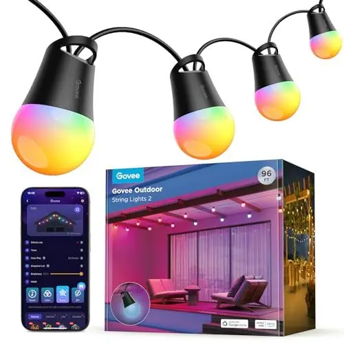 Produktbild: Govee Lichterkette Außen 30M, Smart RGBIC LED Lichterkette Außen, Funktioniert mit Alexa, App-Steuerung, IP65 Wasserdicht, 47 Szenenmodi, Outdoor Lichterketten für Balkon Garten Camping Party Deko
