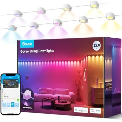 Produktbild: Govee Smart RGBIC Wandleuchte Innen, Led Wandleuchte Kompatibel mit Alexa, WiFi Wandlampe für Party, Musik Sync, Wandleuchte Dimmbar Innenbeleuchtung für Wohnzimmer, Weihnachten Deko, Weiß, 10M