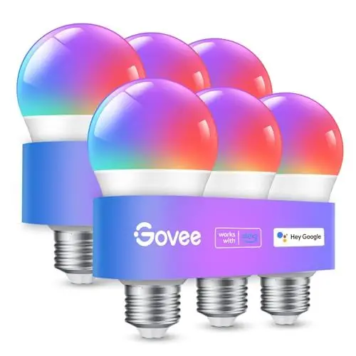 Produktbild: Govee Smart Glühbirne E27, WLAN Lampe RGBWW dimmbare mit 16 Millionen Farben, 54 Szenen, Alexa zubehör LED Smart Bulb Funktionieren mit Alexa Google Assistant, Timer, Gruppensteuerung, 6 Stück