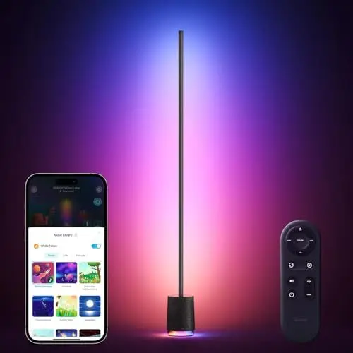 Produktbild: Govee Stehlampe Pro, 2100 Lumen RGBIC LED Lampe mit Bluetooth Lautsprecher und weißem Rauschen, funktioniert mit Alexa, 16 Millionen Farben, Musiksynchronisation, Stehleuchte für Wohnzimmer, Schwarz