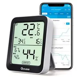Produktbild: Govee Thermometer Hygrometer Innen, LCD Digital Temperatur luftfeuchtigkeitsmesser mit Benachrichtigungs Alarm, Präzise Thermo-Hygrometer mit APP, Datenspeicherung für Gewächshaus Weinkeller
