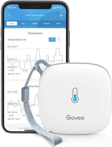 Produktbild: Govee WLAN Thermometer Hygrometer Innen, WiFi Thermo Hygrometer mit App Benachrichtigung und Datenspeicherung, geeignet für Gewächshaus, Weinkeller, weiß